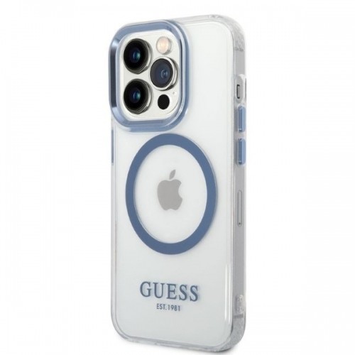 Guess GUHMP14LHTRMB iPhone 14 Pro 6,1" niebieski|blue hard case Metal Outline Magsafe image 2