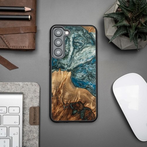 Wood and resin case for Samsung Galaxy S23 Plus Bewood Unique Planet Earth - blue-green image 2