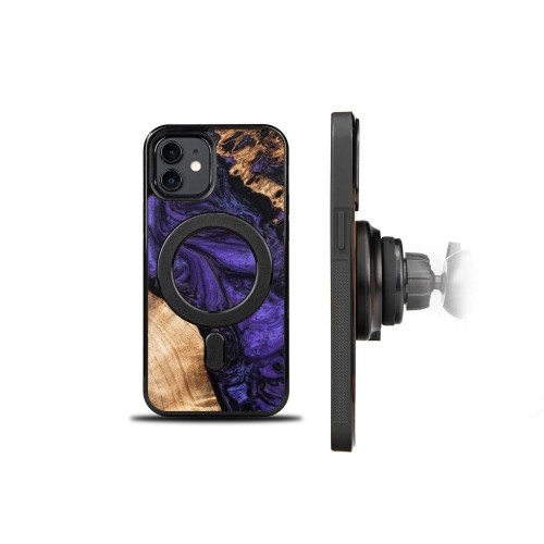 Wood and Resin Case for iPhone 12|12 Pro MagSafe Bewood Unique Violet - Purple Black image 2