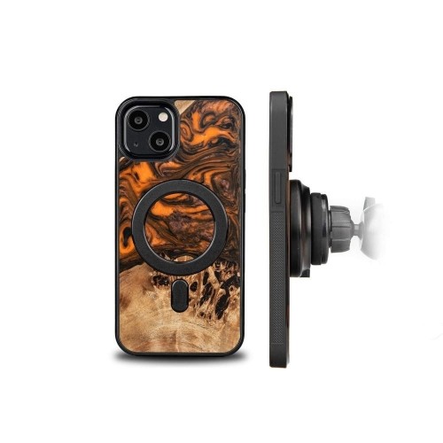Wood and Resin Case for iPhone 13 MagSafe Bewood Unique Orange - Orange and Black image 2