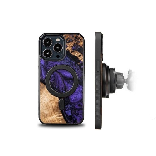 Wood and Resin Case for iPhone 13 Pro MagSafe Bewood Unique Violet - Purple and Black image 2