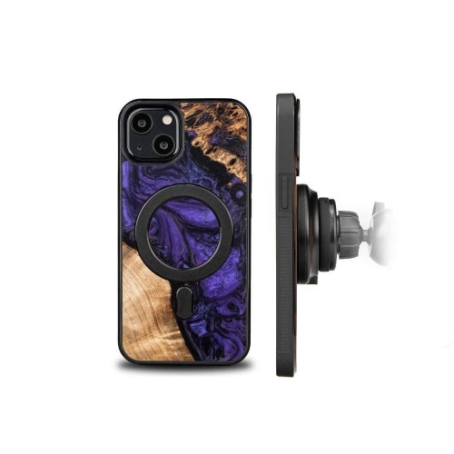Wood and Resin Case for iPhone 13 MagSafe Bewood Unique Violet - Purple and Black image 2