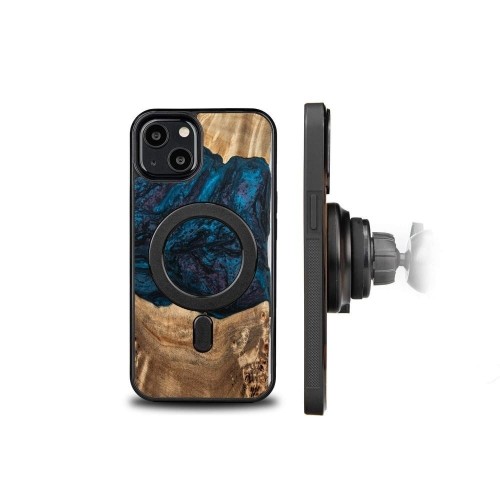 Wood and Resin Case for iPhone 13 MagSafe Bewood Unique Neptune - Navy and Black image 2