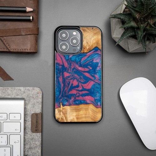 Bewood Unique Vegas wood and resin case for iPhone 13 Pro - pink and blue image 2