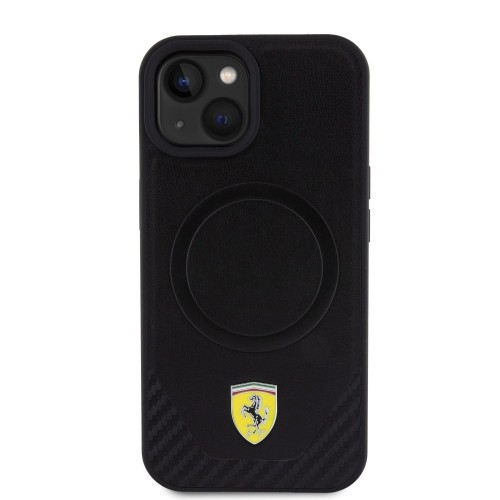 Ferrari PU Leather Bottom Carbon MagSafe Case for iPhone 15 Plus Black image 2