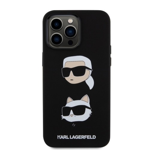 Karl Lagerfeld Liquid Silicone Karl and Choupette Heads Case for iPhone 15 Pro Max Black image 2