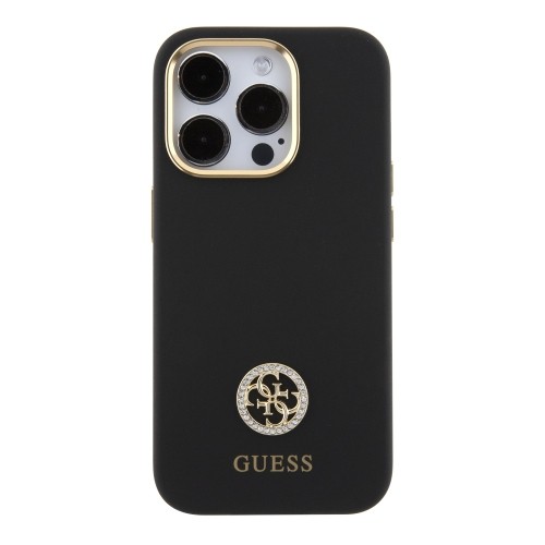 Guess Liquid Silicone 4G Strass Metal Logo Case for iPhone 15 Pro Black image 2