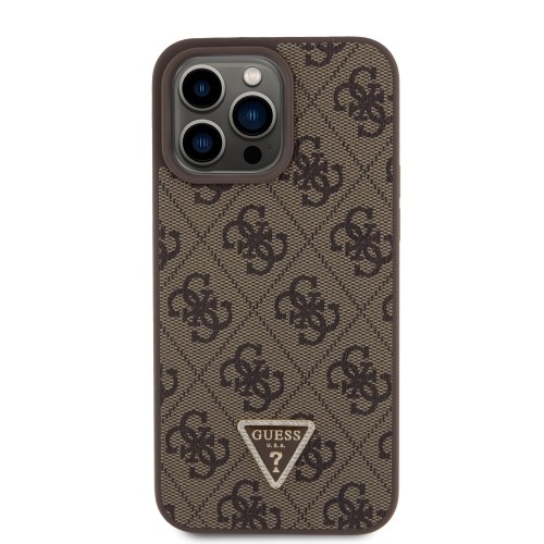 Guess PU 4G Strass Triangle Metal Logo Case for iPhone 15 Pro Max Brown image 2