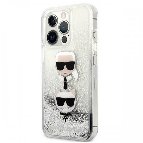 Karl Lagerfeld KLHCP13LKICGLS iPhone 13 Pro | 13 6,1" srebrny|silver hardcase Liquid Glitter Karl&Choupette Head image 2