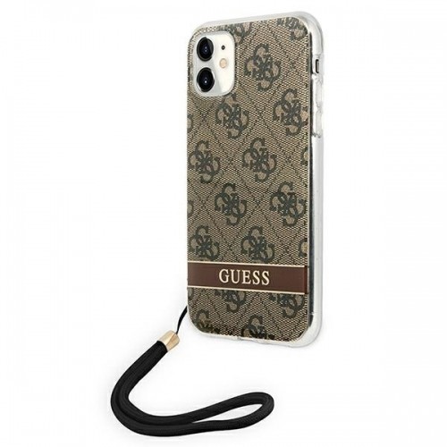 Guess GUOHCN61H4STW iPhone 11 brązowy|brown hardcase 4G Print Strap image 2