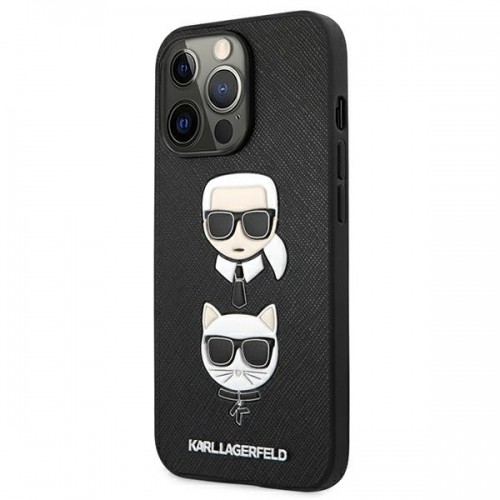 KLHCP13LSAKICKCBK Karl Lagerfeld PU Saffiano Karl and Choupette Heads Case for iPhone 13 Pro Black image 2