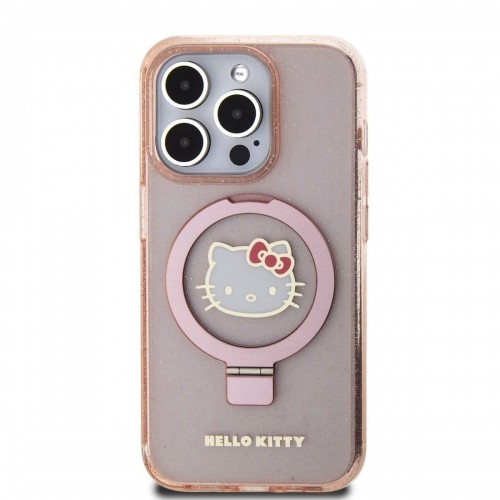 Hello Kitty IML Ringstand Glitter Kitty Head Logo MagSafe Case for iPhone 15 Pro Max Pink image 2