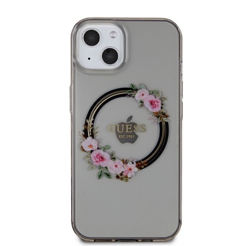 Guess PC|TPU Flowers Ring Glossy Logo MagSafe Case for iPhone 13 Black image 2