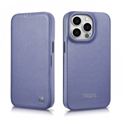 iCarer CE Premium Leather Folio Case iPhone 14 Pro Magnetic Flip Leather Folio Case MagSafe Light Purple (WMI14220714-LP) image 2
