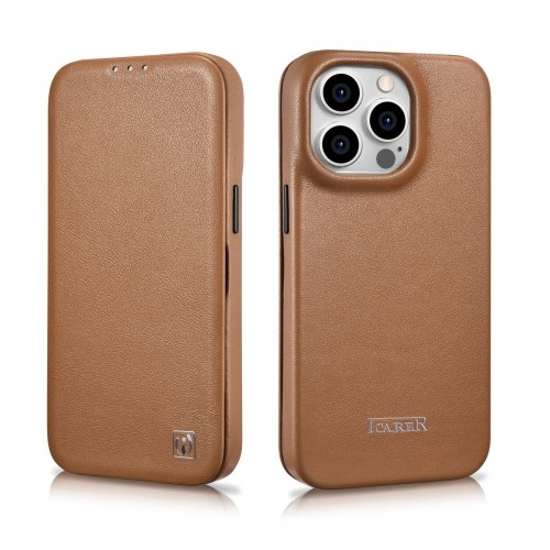 iCarer CE Premium Leather Folio Case iPhone 14 Pro Magnetic Flip Leather Folio Case MagSafe brown (WMI14220714-BN) image 2