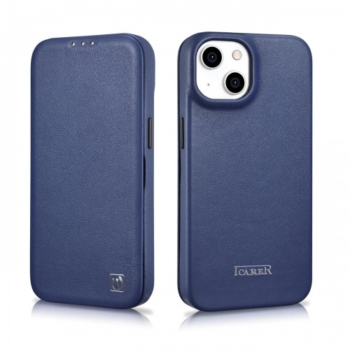 iCarer CE Premium Leather Folio Case iPhone 14 magnetic flip case MagSafe blue (WMI14220713-BU) image 2