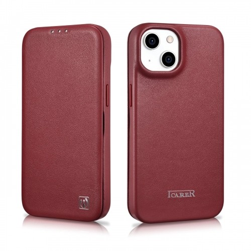 iCarer CE Premium Leather Folio Case iPhone 14 magnetic flip case MagSafe red (WMI14220713-RD) image 2