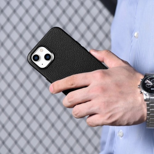 iCarer Litchi Premium Leather Case iPhone 14 Plus Magnetic Leather Case with MagSafe Black (WMI14220711-BK) image 2