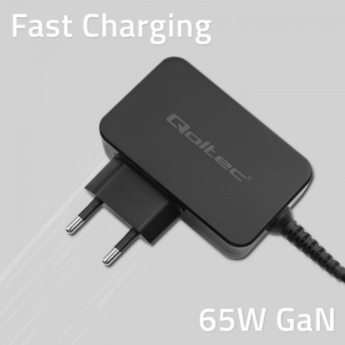 Qoltec 52386 GaN POWER PRO charger | 1xUSB-C | 65W | 5-20V | 3-3.25A | Black image 2