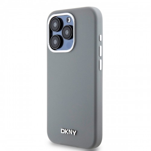 DKNY Liquid Silicone Silver Metal Logo MagSafe Case for iPhone 15 Pro Grey image 2
