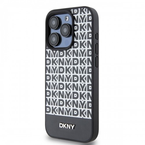 DKNY PU Leather Repeat Pattern Bottom Stripe MagSafe Case for iPhone 14 Pro Black image 2