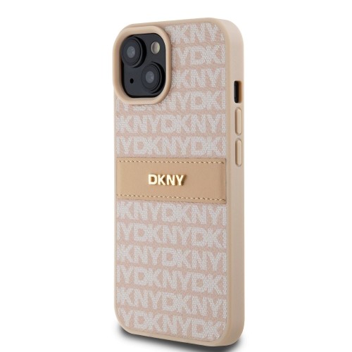DKNY PU Leather Repeat Pattern Tonal Stripe Case for iPhone 15 Pink image 2