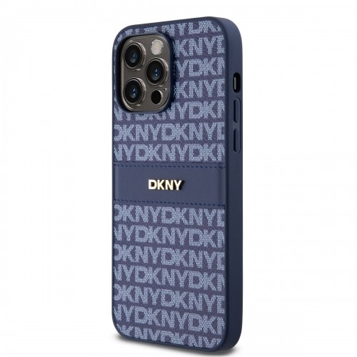 DKNY PU Leather Repeat Pattern Tonal Stripe Case for iPhone 14 Pro Blue image 2
