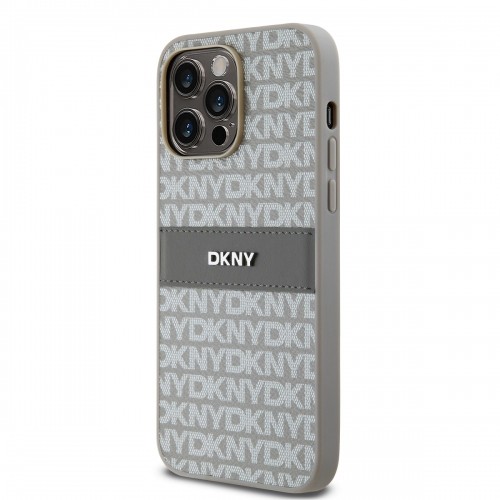 DKNY PU Leather Repeat Pattern Tonal Stripe Case for iPhone 14 Pro Beige image 2
