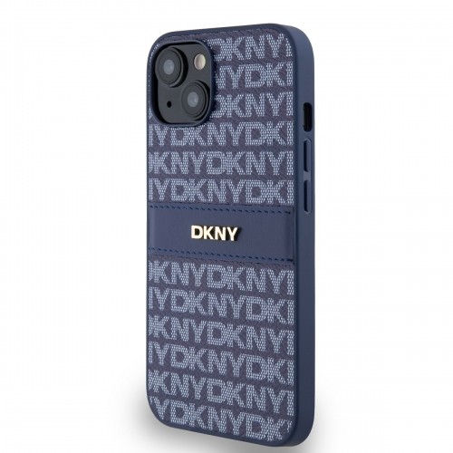 DKNY PU Leather Repeat Pattern Tonal Stripe Case for iPhone 14 Blue image 2