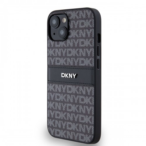 DKNY PU Leather Repeat Pattern Tonal Stripe Case for iPhone 14 Black image 2