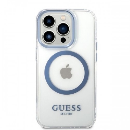 Guess GUHMP14LHTRMB iPhone 14 Pro 6,1" niebieski|blue hard case Metal Outline Magsafe image 3