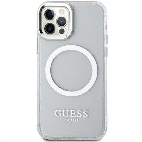 Guess GUHMP12MHTRMS iPhone 12|12 Pro 6.1" srebrny|silver hard case Metal Outline Magsafe image 3