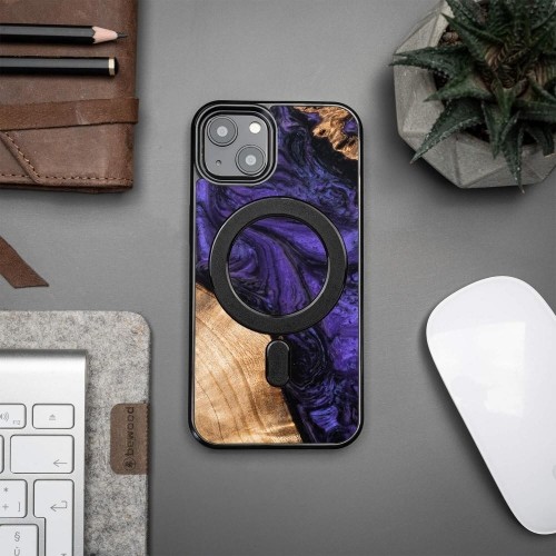 Wood and Resin Case for iPhone 13 MagSafe Bewood Unique Violet - Purple and Black image 3