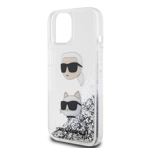Karl Lagerfeld Liquid Glitter Karl and Choupette Head Case for iPhone 15 Silver image 3