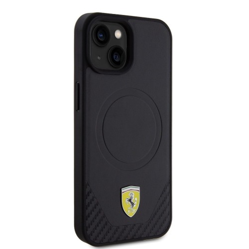 Ferrari PU Leather Bottom Carbon MagSafe Case for iPhone 15 Plus Black image 3