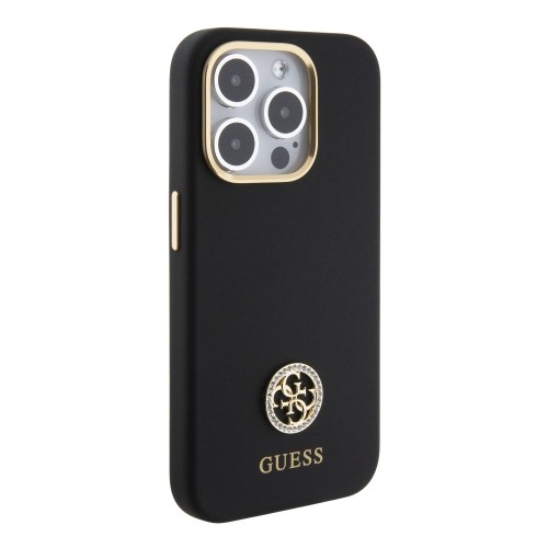 Guess Liquid Silicone 4G Strass Metal Logo Case for iPhone 15 Pro Black image 3