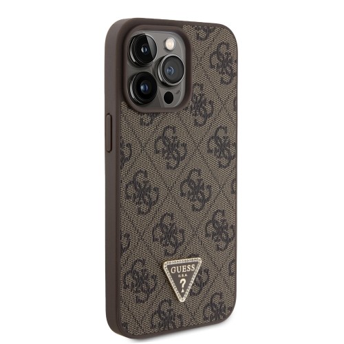 Guess PU 4G Strass Triangle Metal Logo Case for iPhone 15 Pro Max Brown image 3