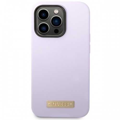 Guess GUHMP14LSBPLU iPhone 14 Pro 6,1" fioletowy|purple hard case Silicone Logo Plate MagSafe image 3