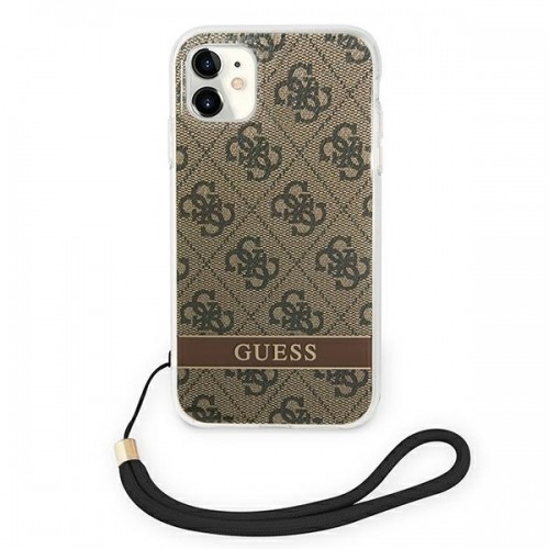 Guess GUOHCN61H4STW iPhone 11 brązowy|brown hardcase 4G Print Strap image 3