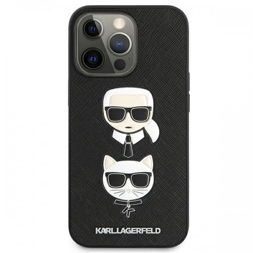 KLHCP13LSAKICKCBK Karl Lagerfeld PU Saffiano Karl and Choupette Heads Case for iPhone 13 Pro Black image 3