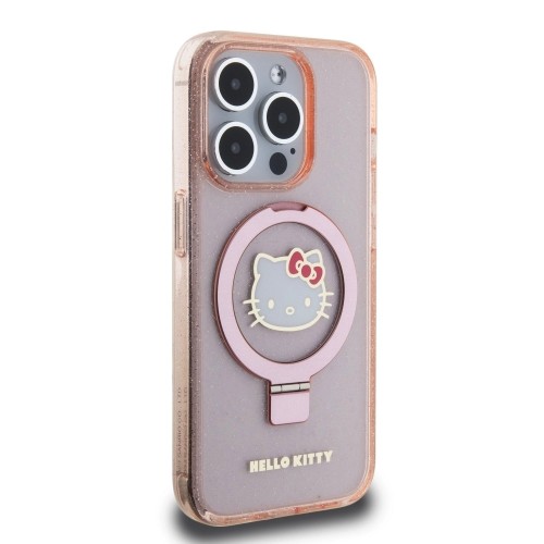 Hello Kitty IML Ringstand Glitter Kitty Head Logo MagSafe Case for iPhone 15 Pro Max Pink image 3