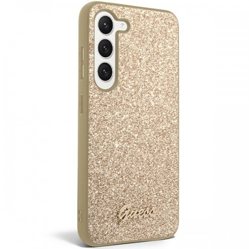 Guess PC|TPU Glitter Flakes Metal Logo Case for Samsung Galaxy S23 Gold image 3