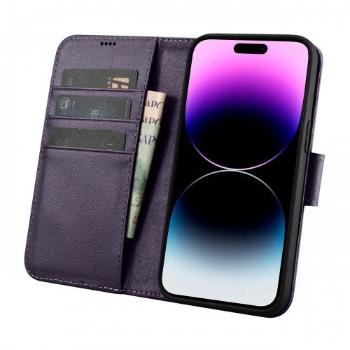 iCarer Wallet Case 2in1 Cover iPhone 14 Pro Max Anti-RFID Leather Flip Case Dark Purple (WMI14220728-DP) image 3