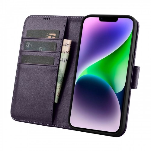 iCarer Wallet Case 2in1 Case iPhone 14 Leather Flip Cover Anti-RFID Dark Purple (WMI14220725-DP) image 3