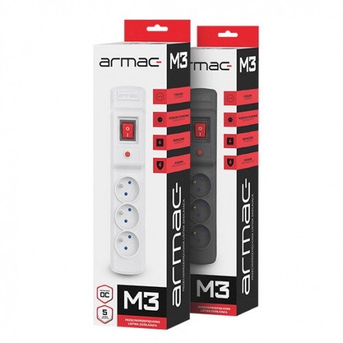 Armac Multi M3 | Barošanas sloksne | pretpārsprieguma sistēma, 3 rozetes, 5 m kabelis, melns image 3