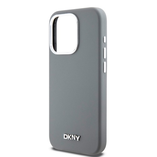 DKNY Liquid Silicone Silver Metal Logo MagSafe Case for iPhone 15 Pro Grey image 3