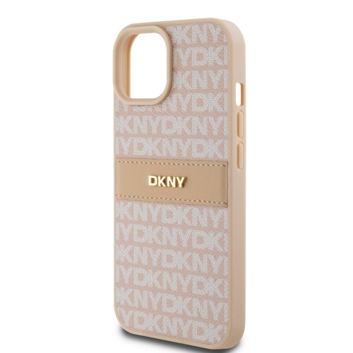 DKNY PU Leather Repeat Pattern Tonal Stripe Case for iPhone 15 Pink image 3