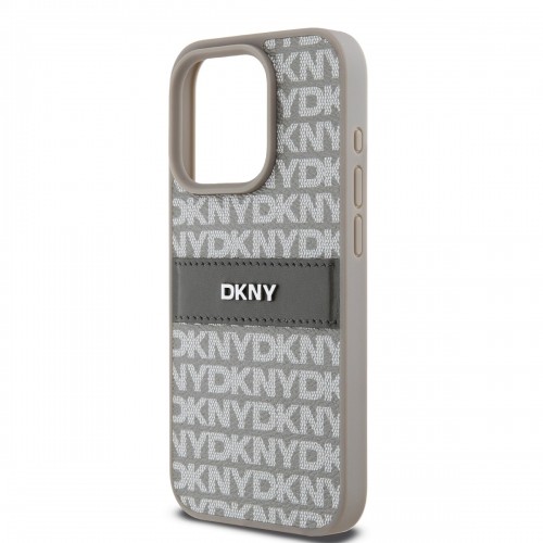 DKNY PU Leather Repeat Pattern Tonal Stripe Case for iPhone 14 Pro Beige image 3