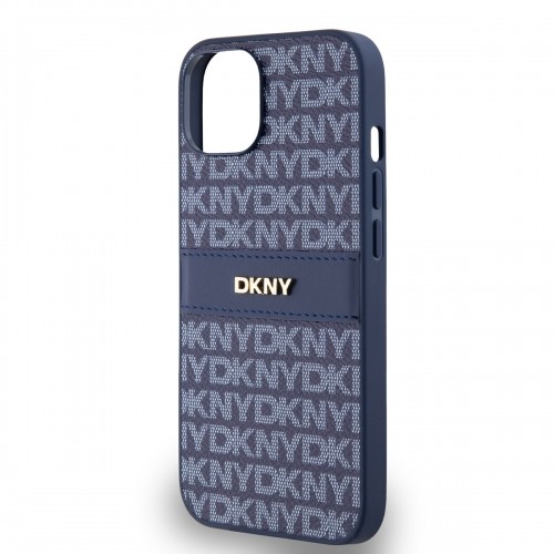 DKNY PU Leather Repeat Pattern Tonal Stripe Case for iPhone 14 Blue image 3
