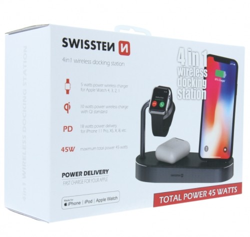 Swissten Swistten 4in1 MFI Wireless Docking Station 45W / Bezvadu Uzlādes Dokstacija Priekš Apple iPhone / Apple Watch / iPod image 4